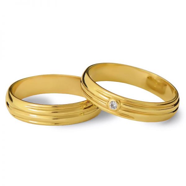 Snubní prsteny půlkulaté s kamínkem žluté zlato šířka 3,50 mm